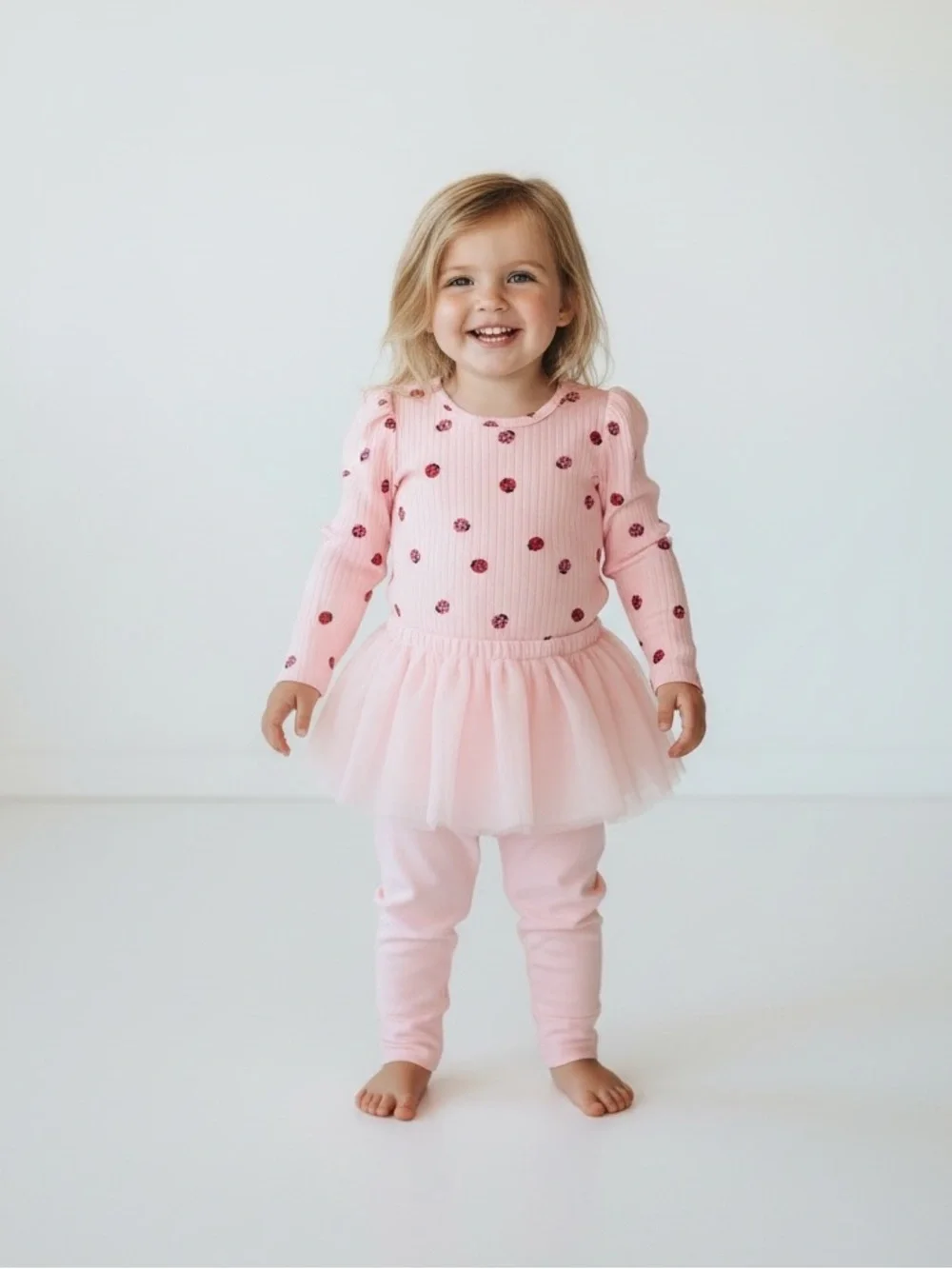 wonder nation Pink Ladybug Bodysuit And Matching Tulle Skegging Set